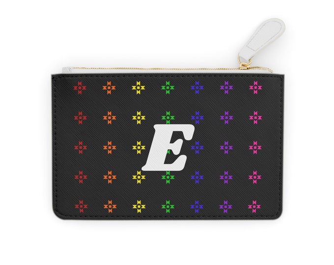 Rainbow Native Stars Mini Clutch, Personalized with White Initial E