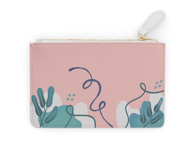 Abstract Pastel Botanical Mini Clutch Bag | Pink Teal Floral Pouch