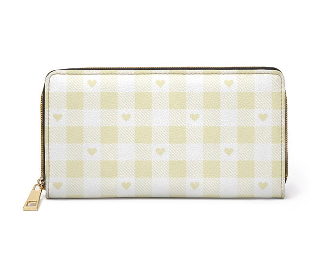 Buffalo Yellow Plaid Hearts Zipper Wallet | Plaid Heart Pattern Wallet