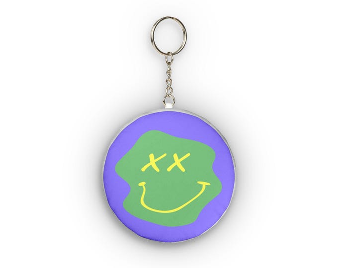 Green Smiley Face keychain Custom Shape Mini Plush Keychain | Cute Kawaii Accessory