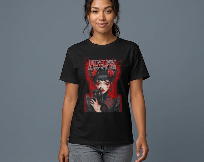 Attract What Aligns With Me Halloween T-Shirt | Gothic Rose Portrait Graphic