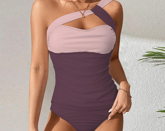 Burgundy | Bubblegum One-Shoulder Two Piece Swimsuit Customized Services