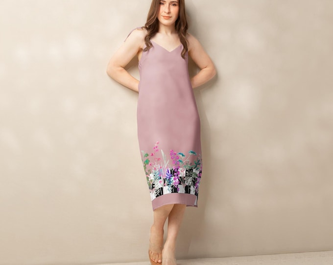Featherlight Checkered Floral Midi Dress – Tie-Strap Sundress with Slit & Built-In Bra | Flowy Summer Dress Women’s