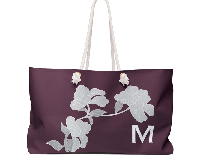 Native Berry Floral Tote, Personalized with your Initial, ToteBag, Weekender Bag