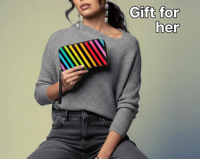 Rainbow Striped Clutch Wallet Wristlet