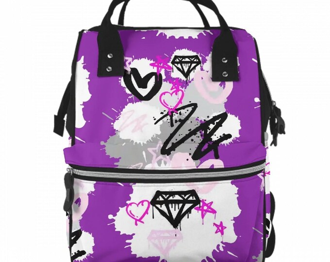 Purple Grafiti Styled Multifunctional Large Capacity Mommy Backpack Diaper Bag