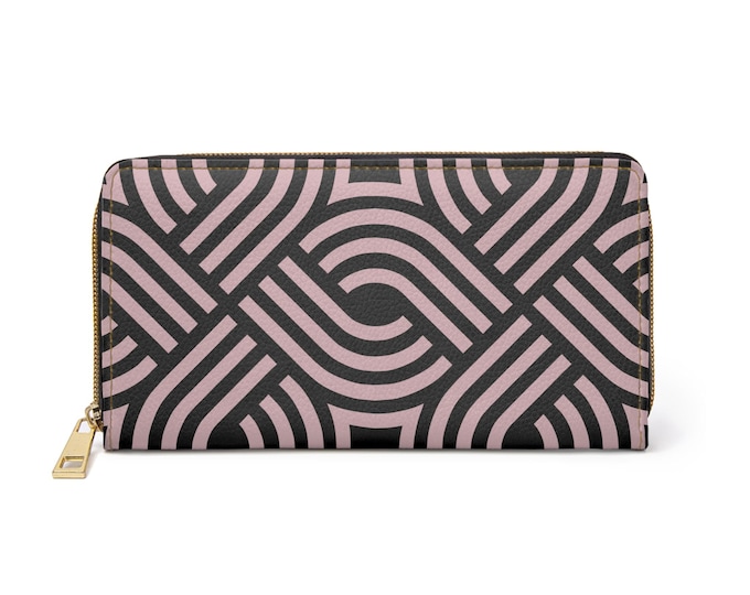 Geometric Pink Maze Zipper Wallet | Modern Patterned Wallet