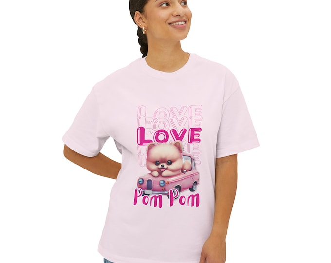 Pink Love My Pom Pom Valentine Unisex Oversized Boxy Tee
