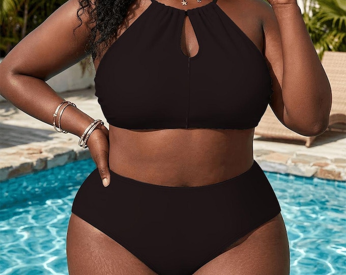 Black Plus Size High-Waisted Bikini Customized Services