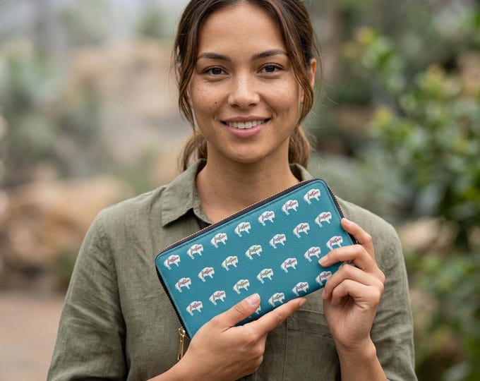 Native White Buffalo Innii in Dark Aqua Zipper Wallet