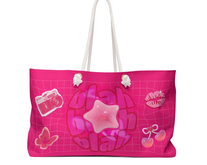 Pink Y2K Weekender Bag | Star, Camera, Cherries Tote