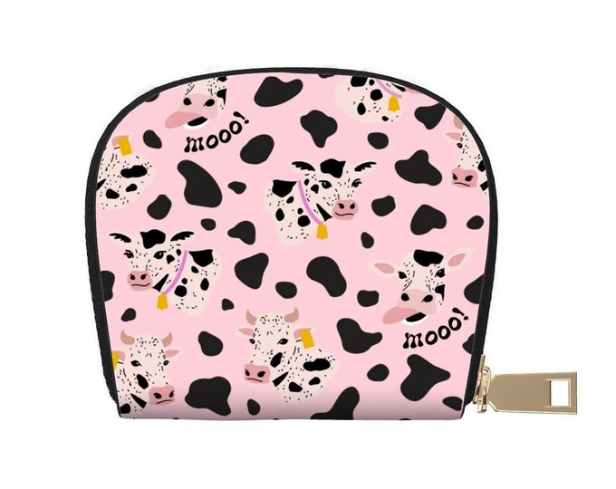 Bubble Gum Pink Cute Cow Small Semicircle Card Holder