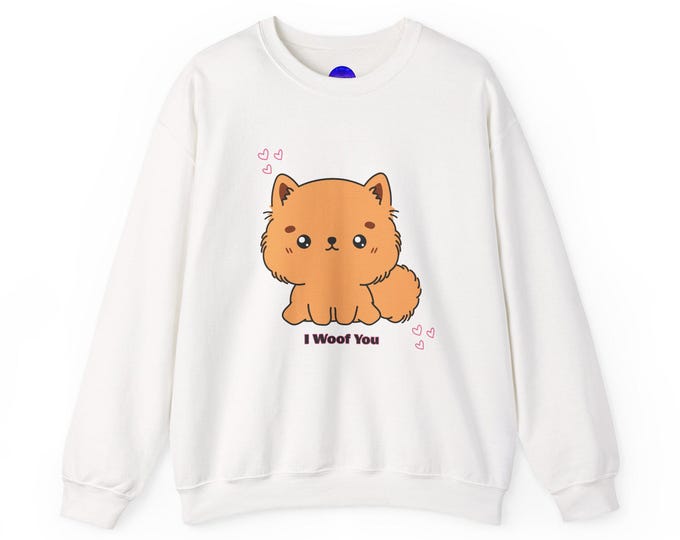 I Woof You Pomeranian Crewneck Sweatshirt | Dog Illustration
