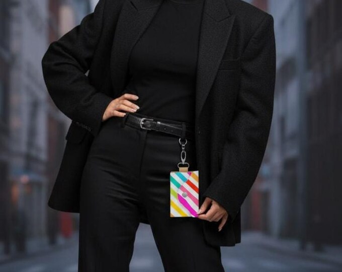 Rainbow Stripe Keychain Wallet, Leather Key Holder