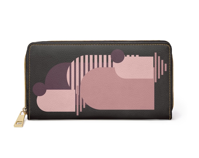 Boho Geometric Blush Shapes Zipper Wallet | Abstract Modern Pattern, Pink Brown