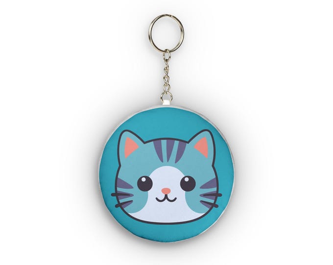 Cute Cartoon Cat Custom Shape Mini Plush Keychain | Round Kitty Face