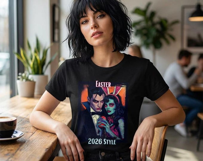 Easter Vampire Couple T-Shirt | Retro Horror Illustration