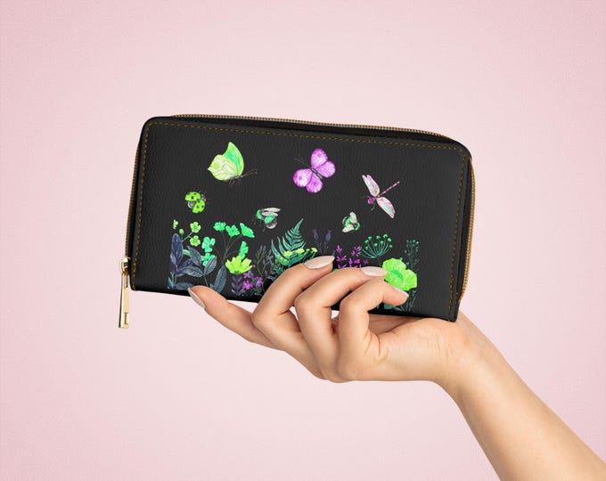 Flowers and Beautiful Insects Zipper Wallet