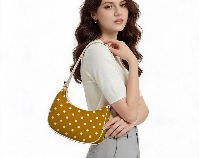 Mustard Yellow White Polka Dot Shoulder Bag
