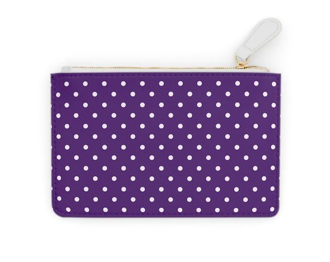 White Polka Dot Pattern Mini Clutch Bag | Purple Dot Wristlet