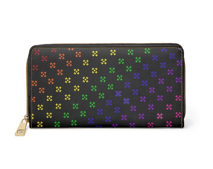 Rainbow Native Stars Pattern Zipper Wallet | Black Native American Design