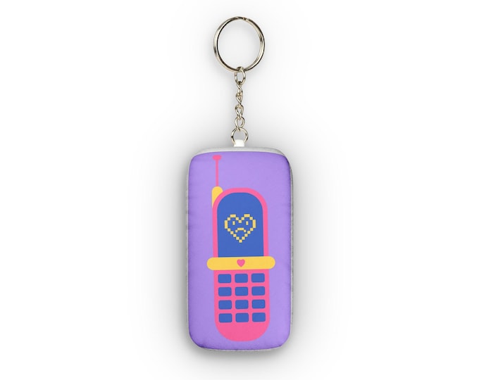 Retro Flip Phone Mini Plush Keychain | Cute Pixel Heart Phone Plush