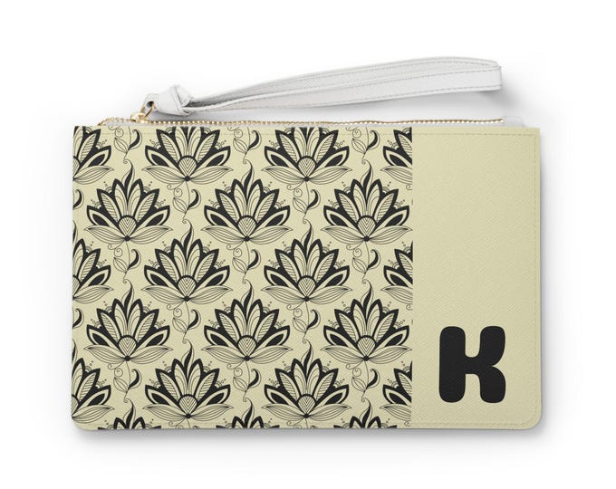 Personalized with Initial A-Z Buffalo Butter with Black Succulents Clutch Bag - Chic Accessory for Women, Stylish Purse,  Floral Wristlet