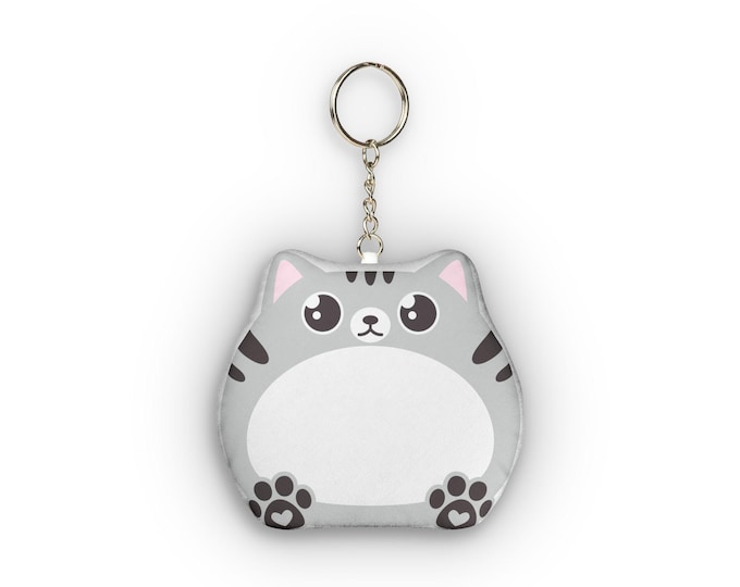 Chonky Grey Cat Mini Plush Keychain | Custom Shape Plushie