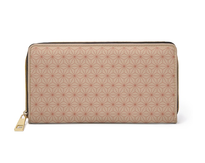 Geometric Floral Pattern Zipper Wallet | Clay and Oatmeal Asanoha Motif