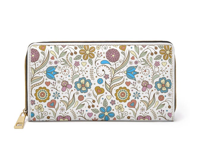 Vintage Floral Pattern Zipper Wallet | Boho Flower Garden Wallet