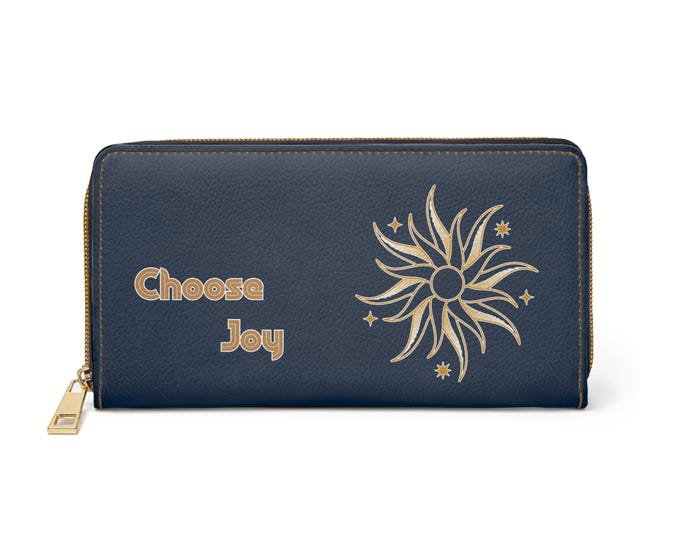 Choose Joy Sunburst The Sun Tarot Zipper Wallet | Navy Gold Inspirational Wallet