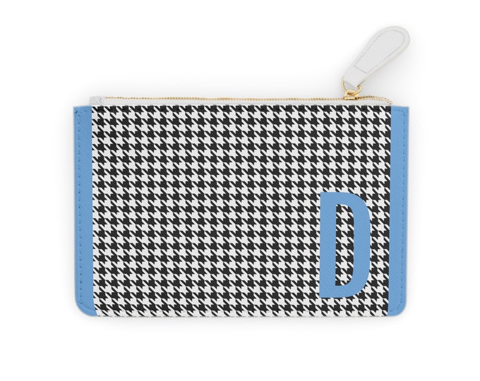 Mini Clutch Card Holder, Light Blue Initial with D Black and White Design, Personalized Card Holder