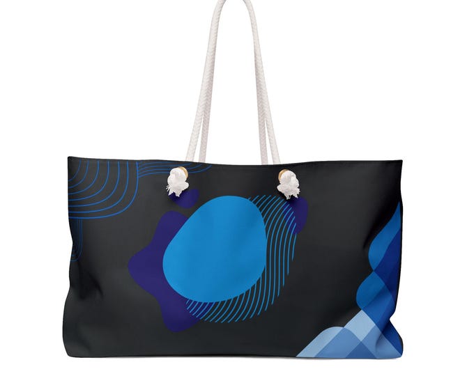 Abstract Blue Shapes Weekender Bag | Modern Geometric Tote