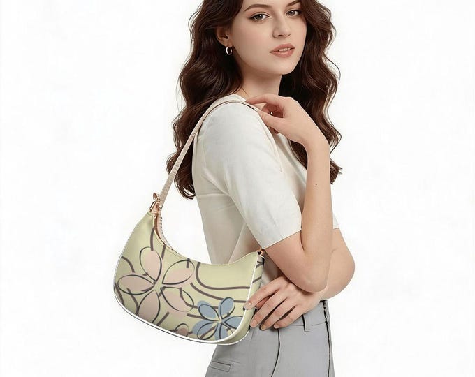 Abstract Floral Butter Yellow Shoulder Bag