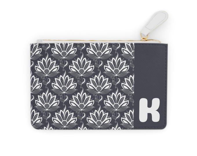 Personalzied with Initial A-Z Iron Black with White Succulents Mini Clutch Bagk