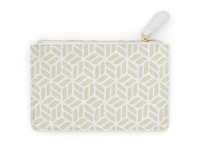 Geometric Pattern Mini Clutch Bag | Neutral Ivory Zip Pouch