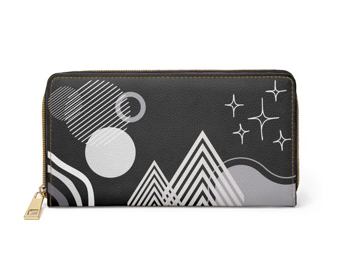 Monochrome Geometric Mountains Zipper Wallet | Abstract Shapes, Stars