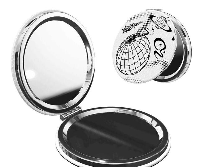 Black and White Y2K Round Shape Portable Pocket Mirror