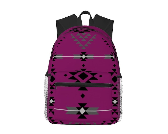 Dark Magenta Oxford Backpack – Tribal Pattern, Large Capacity Laptop Bag, Travel, School & Work Backpack with Pockets