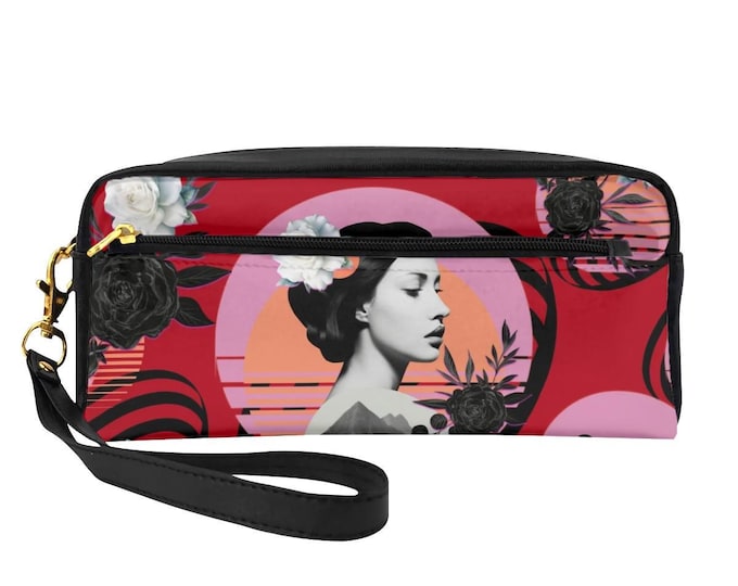 Rectangular Leather Makeup Bag-Clean Girl Minimalist in Scarlet Red