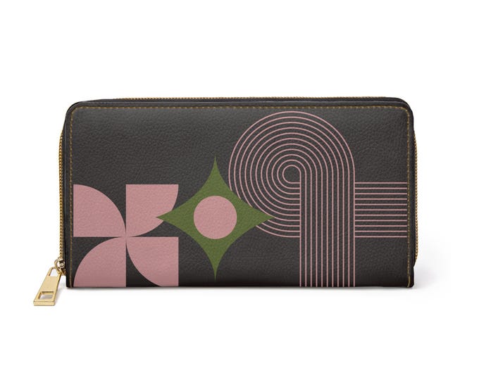 Retro Geometric Floral Zipper Wallet | Mid Century Pattern