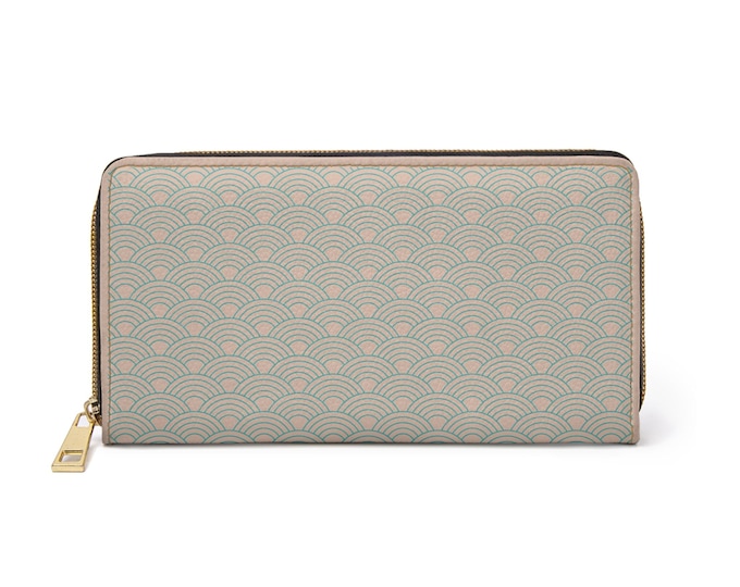 Vintage Seigaiha Wave Pattern Zipper Wallet | Teal Japanese Geometric Print