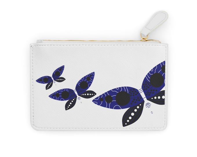 Blue Floral Butterflies Mini Clutch Wallet | Floral Motif, Zip Pouch