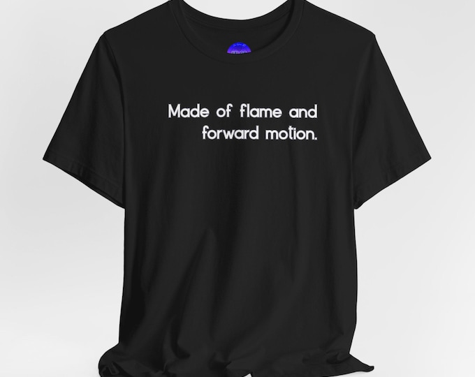Made of Flame and Forward Motion Aries Zodiac Tee | Text Graphic Black T-Shirt