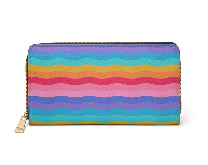 Rainbow Wave Zipper Wallet | Colorful Striped Wavy Pattern