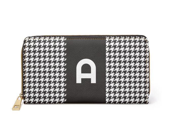 Houndstooth Berry Char Women's Wallet with Initial | Eco-Friendly Faux Leather | Personalized | Sustainable Fashion