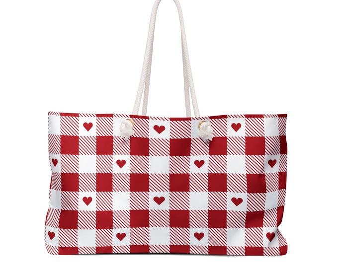 Heart Red Plaid Weekender Bag | Check Tote