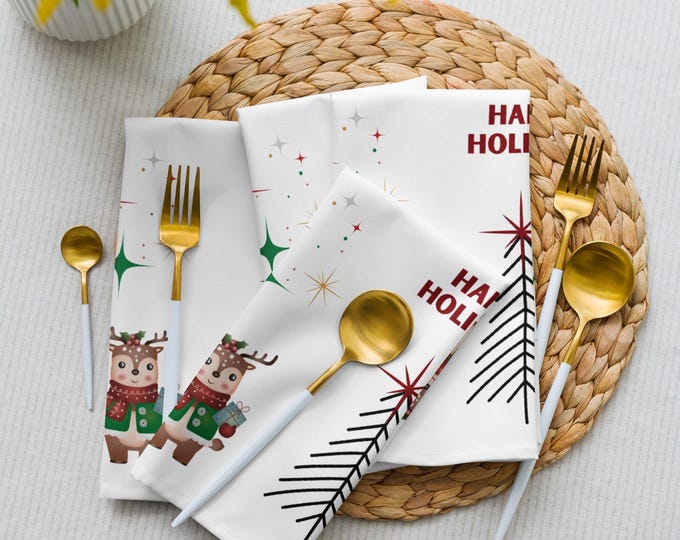 Minimalist Christmas Happy Holidays Cloth 4 Piece Napkin Set