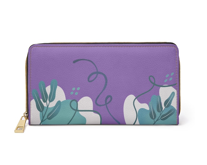 Lavender Abstract Floral Zipper Wallet | Botanical Line Art Wallet