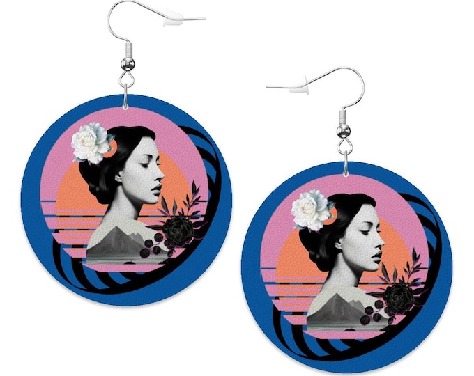 Leather Round Earrings – Clean Girl Minimalist in Morning Glacier, Lightweight Statement Jewelry